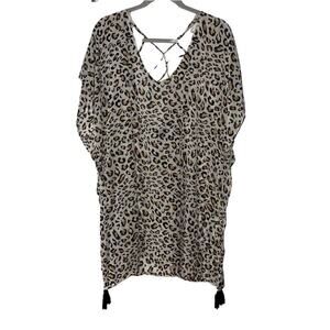 Palisades Cream Brown Leopard Print Loose Fit Coverup Medium/Large